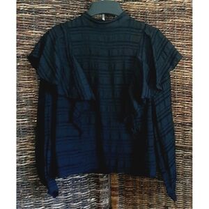 Evereve Allison Joy Velvet Ruffle Mock Neck Blouse Women's XS Prairie